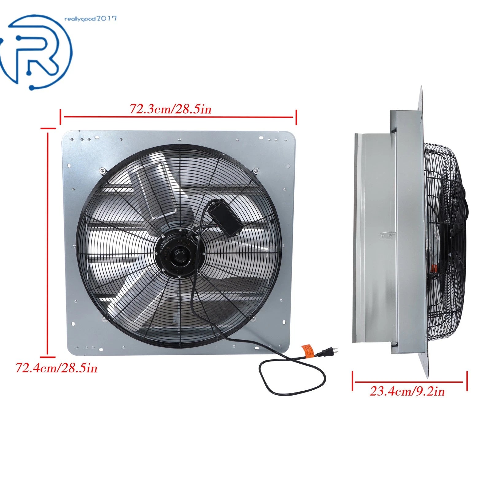 24" Wall Mounted Exhaust Fan with Automatic Shutter for Attic