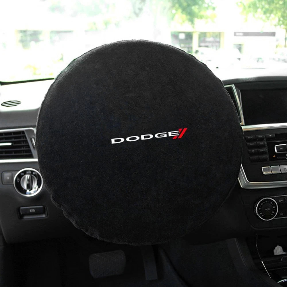 Black Protective Cloth Steering Wheel Cover for Dodge [Dodge Logo]