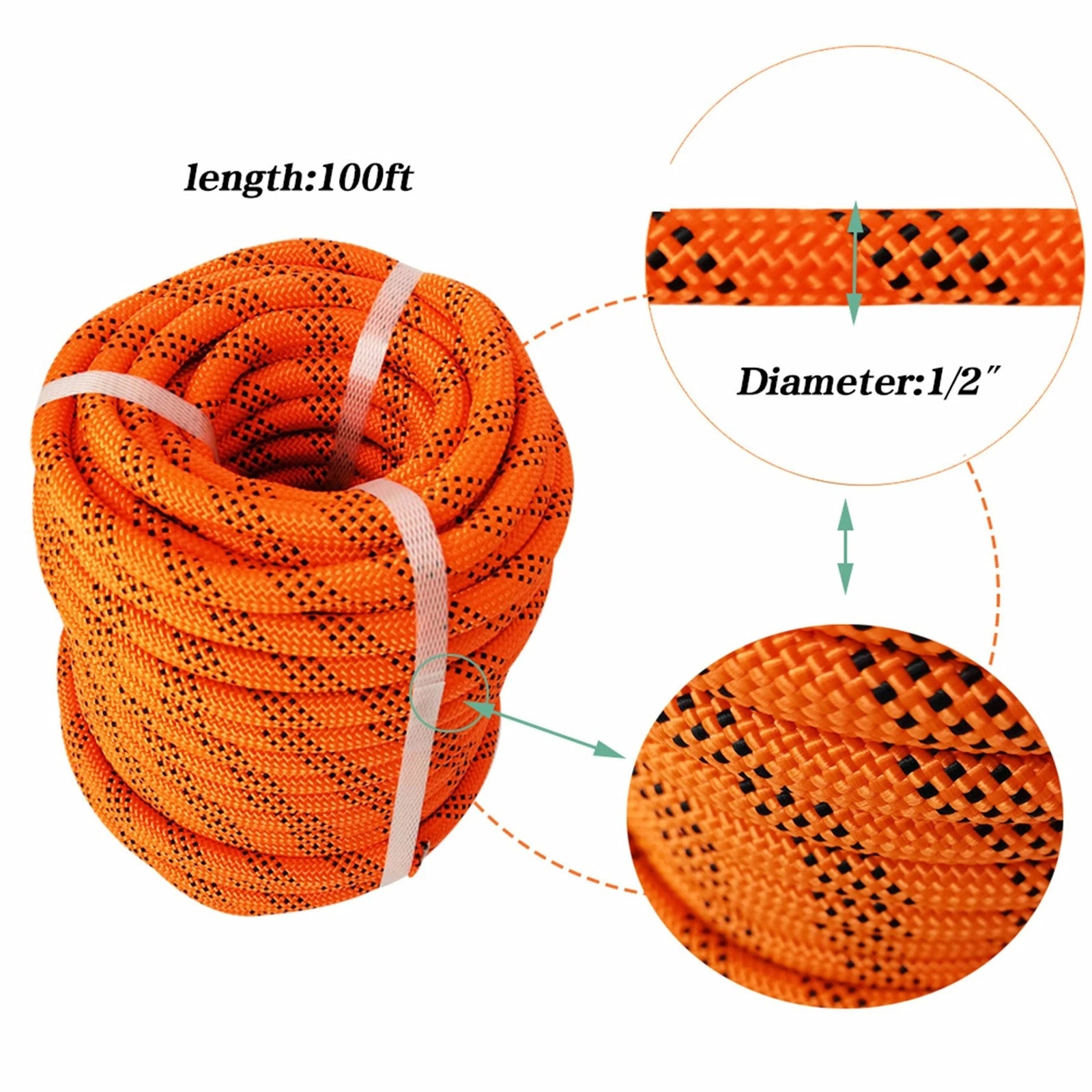 Double Braid Rope for Heavy-Duty Use (100ft, 1/2", 6180lbs Strength)