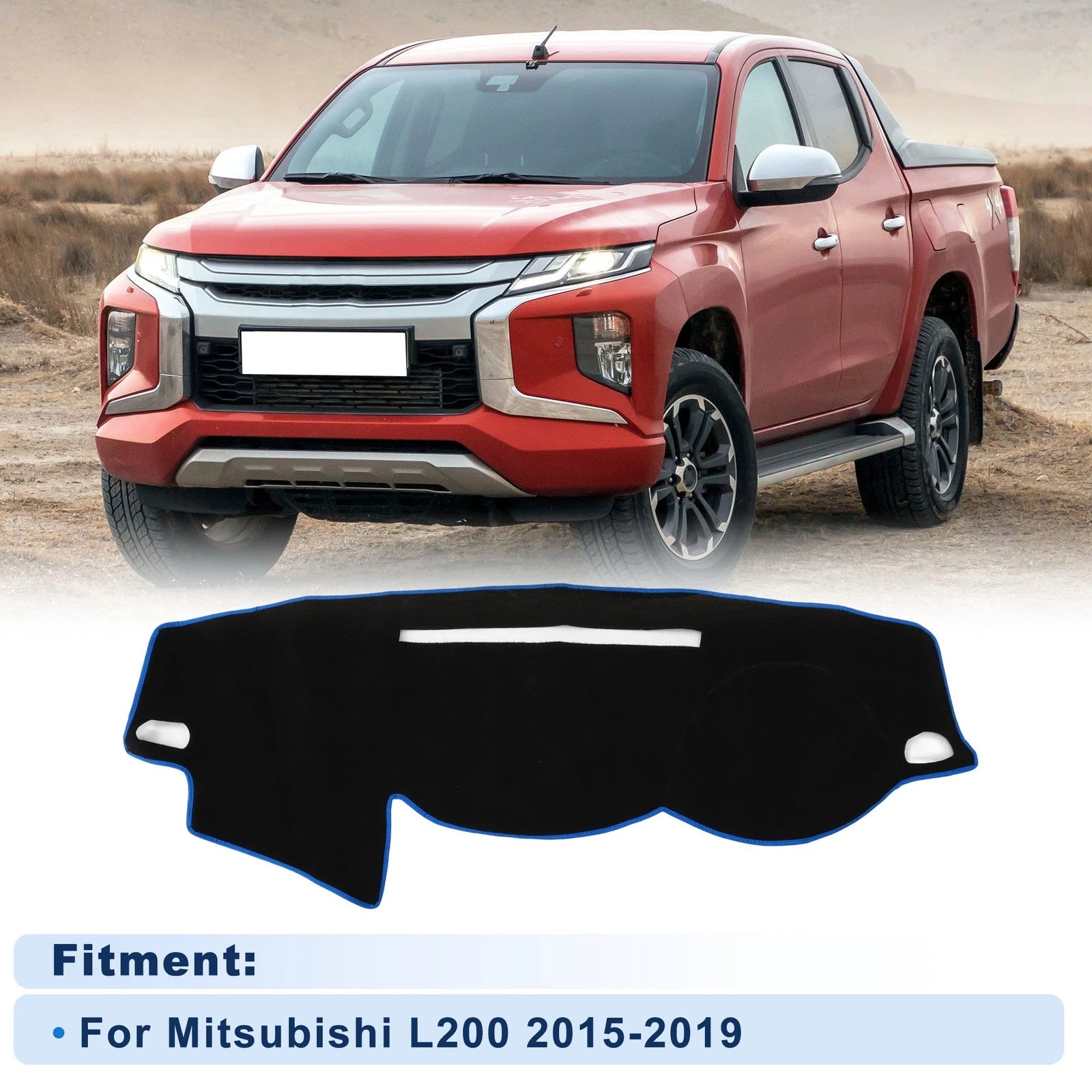 Dash Cover for Mitsubishi L200 (2015–2019) Polyester Black Blue Edge Set