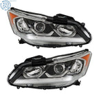 Set of 2 Black Halogen Headlights with LED DRL for Honda Accord (2016–2017)