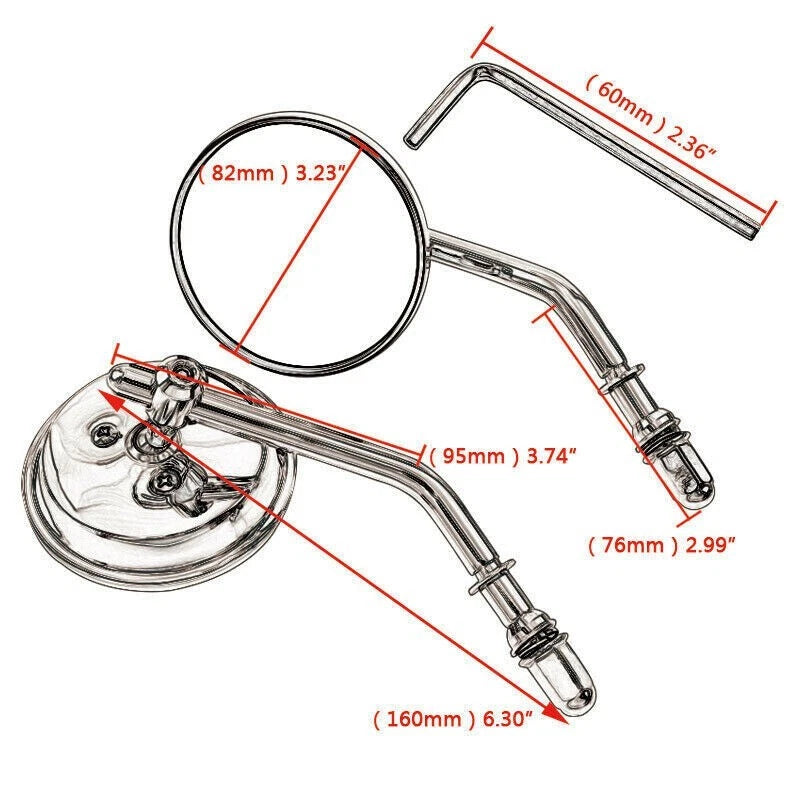 Chrome Round Motorcycle Mirrors for Harley Road King, Street Glide, Dyna, Softail