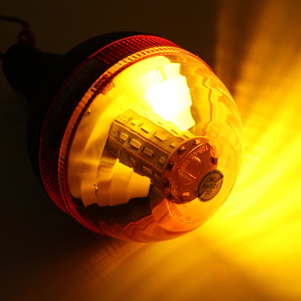 LED Rotating Flashing Amber Beacon for Tractor (Flexible DIN Pole Mount)