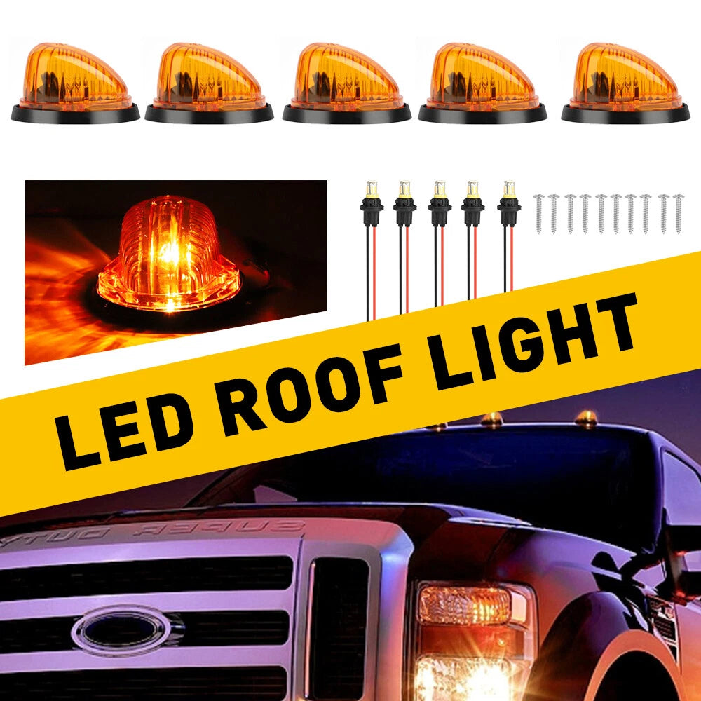 5X Amber Lens LED Cab Roof Marker Lights for Chevy C10/20/30/50/60/70, GMC (1973–1987)