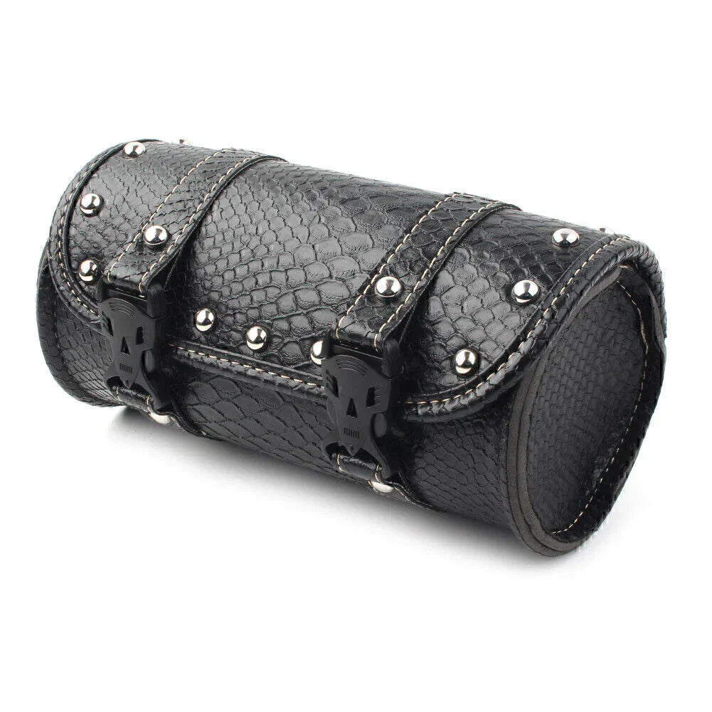 Leather Motorcycle Tool Bag for Universal Fork Handlebar Saddlebag Roll