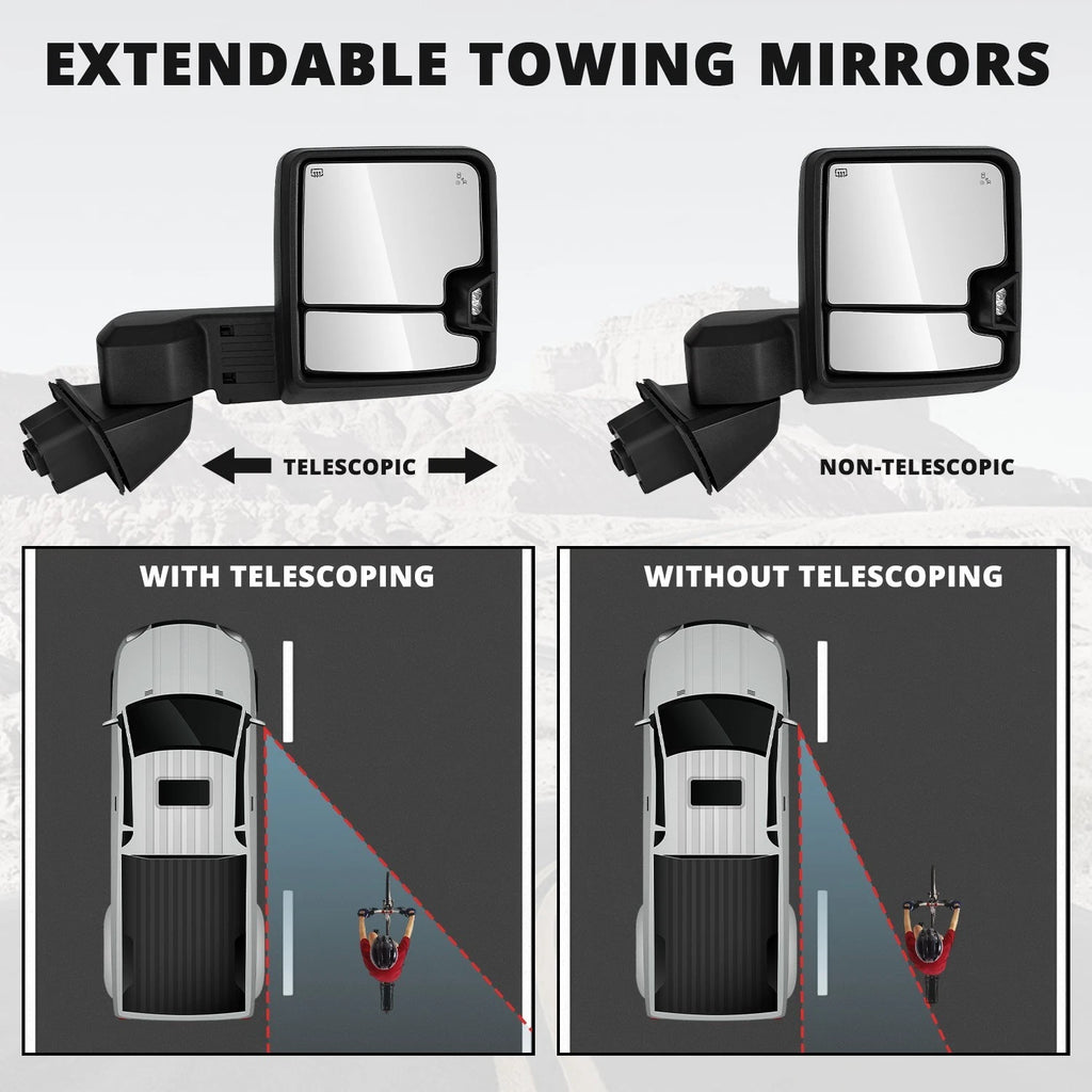 Tow Mirrors for Chevy Silverado 1500 LTD (2019–2025) - Black, Blind Spot Monitoring
