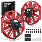 2X 12" Red Slim Electric Radiator Cooling Fan for Universal Applications