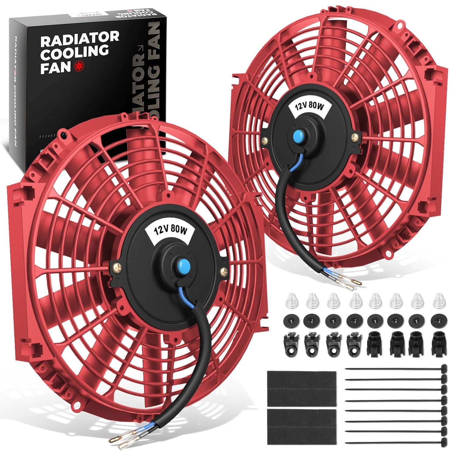 2X 12" Red Slim Electric Radiator Cooling Fan for Universal Applications