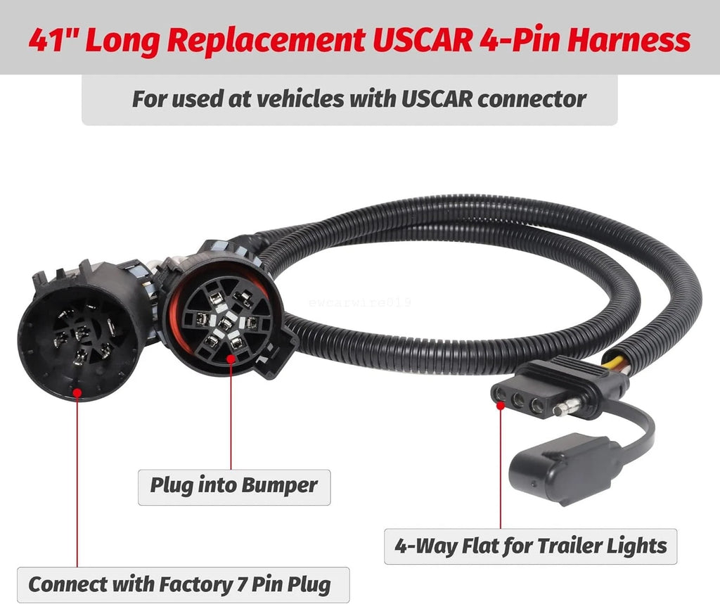 USCAR 7 Pin to 4 Pin Trailer Harness for Chevy Silverado 1500 (2019–2023)