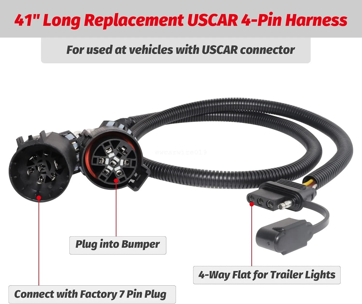 USCAR 7 Pin to 4 Pin Trailer Harness for Chevy Silverado 1500 (2019–2023)