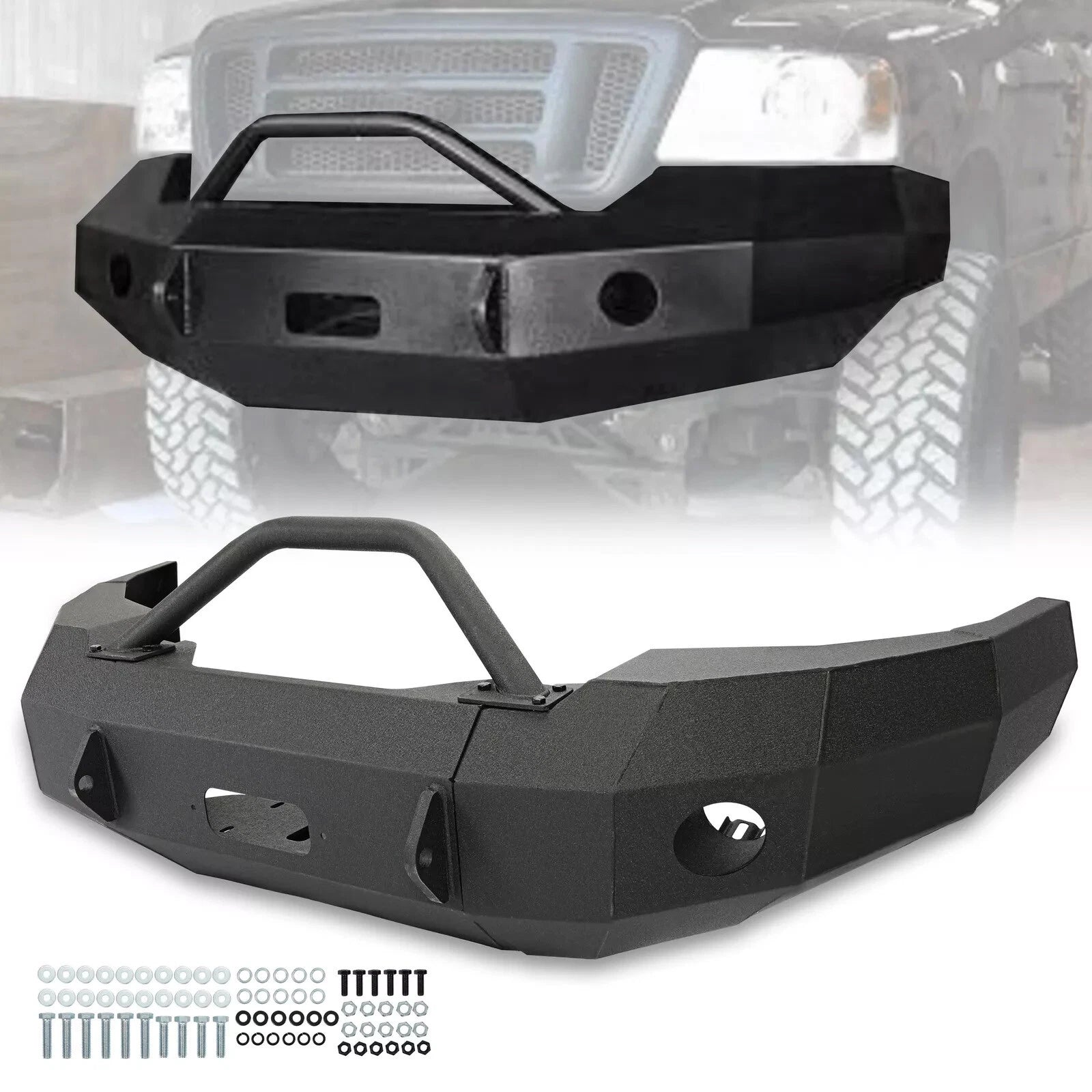 Front Bumper with Push Bar for Ford F-150 (1997–2003) Black Steel