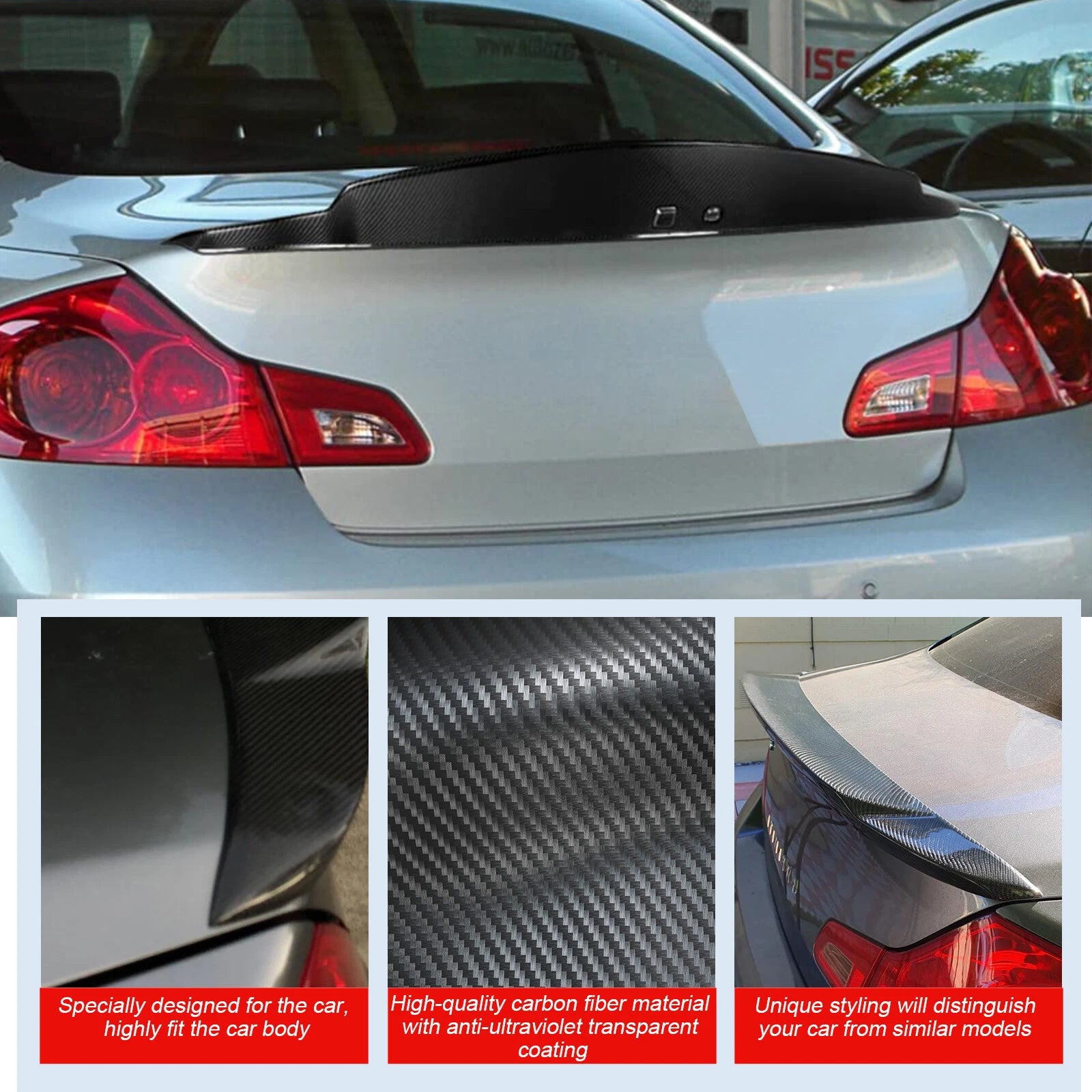 HighKick Glossy Carbon Fiber Trunk Lid Spoiler for Infiniti G37 Coupe (2008–2013)