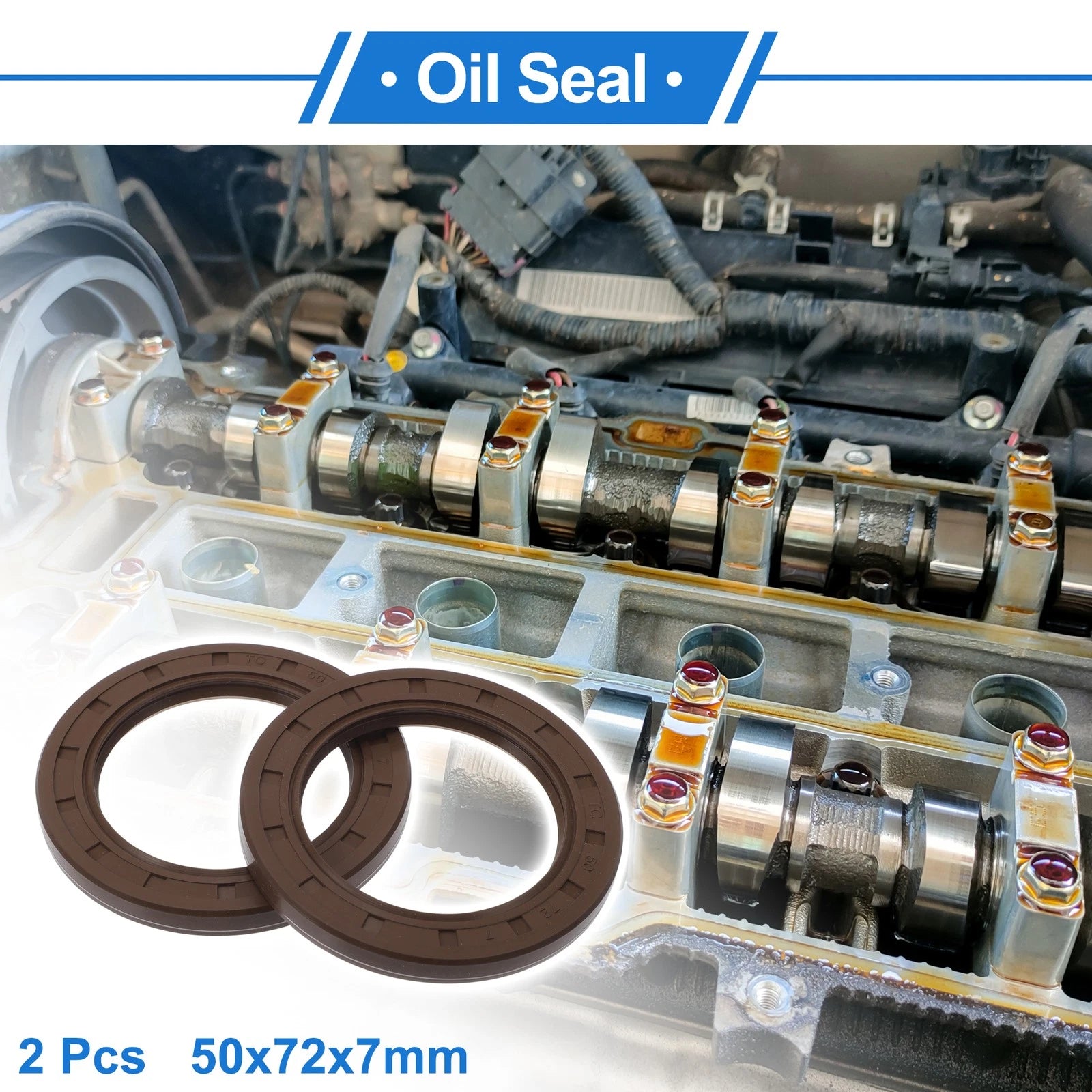 2X Oil Seal Rotary Shaft Seal for Various Models (50x72x7mm) FKM Rubber