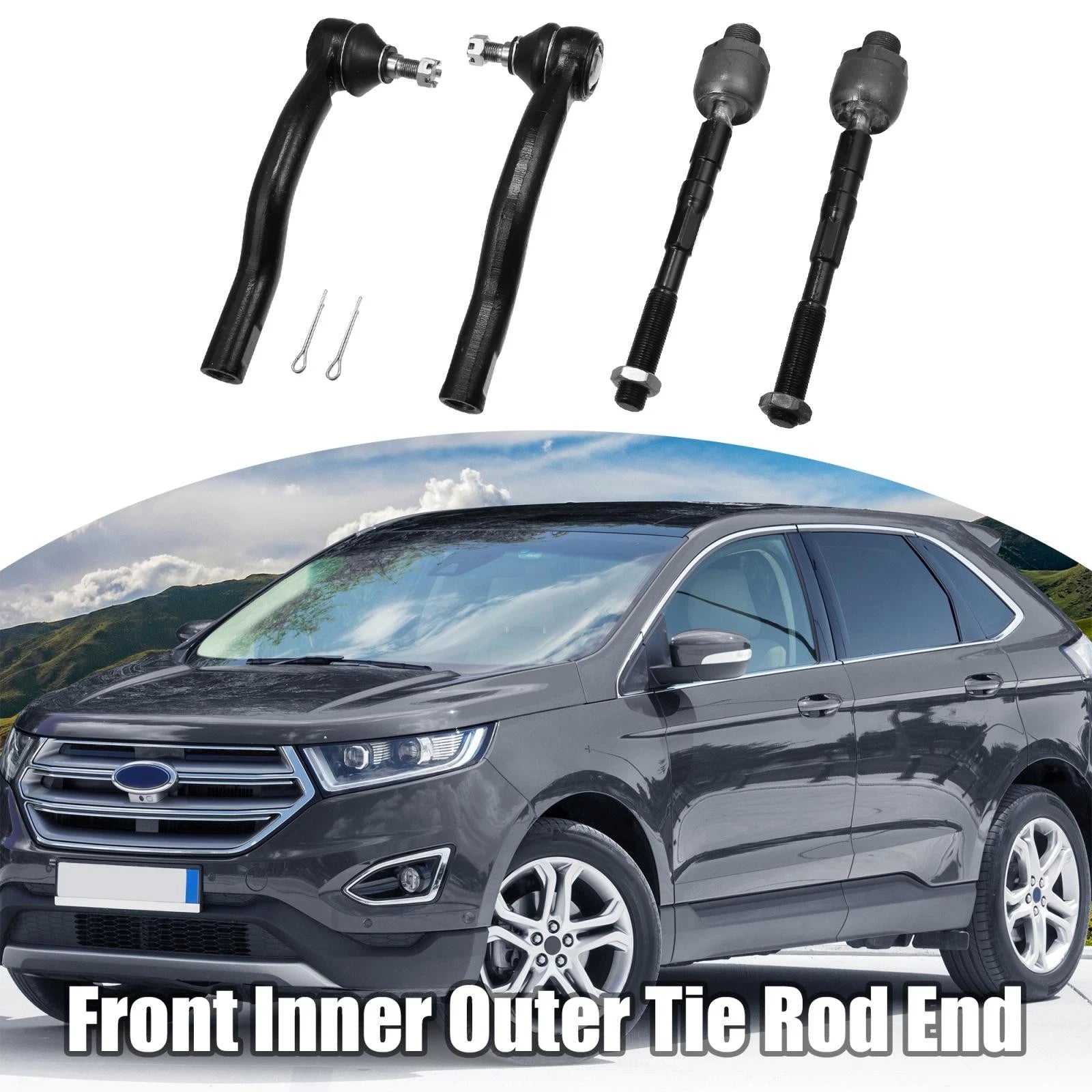 Set of 4 Front Inner Outer Tie Rod End Link Kit EV800576 for Lincoln MKX (2007–2015)