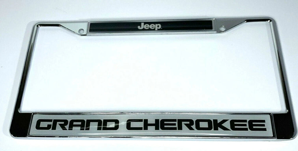 License Plate Frame Chrome Large Black Logo for Jeep Grand Cherokee (2011–2024)