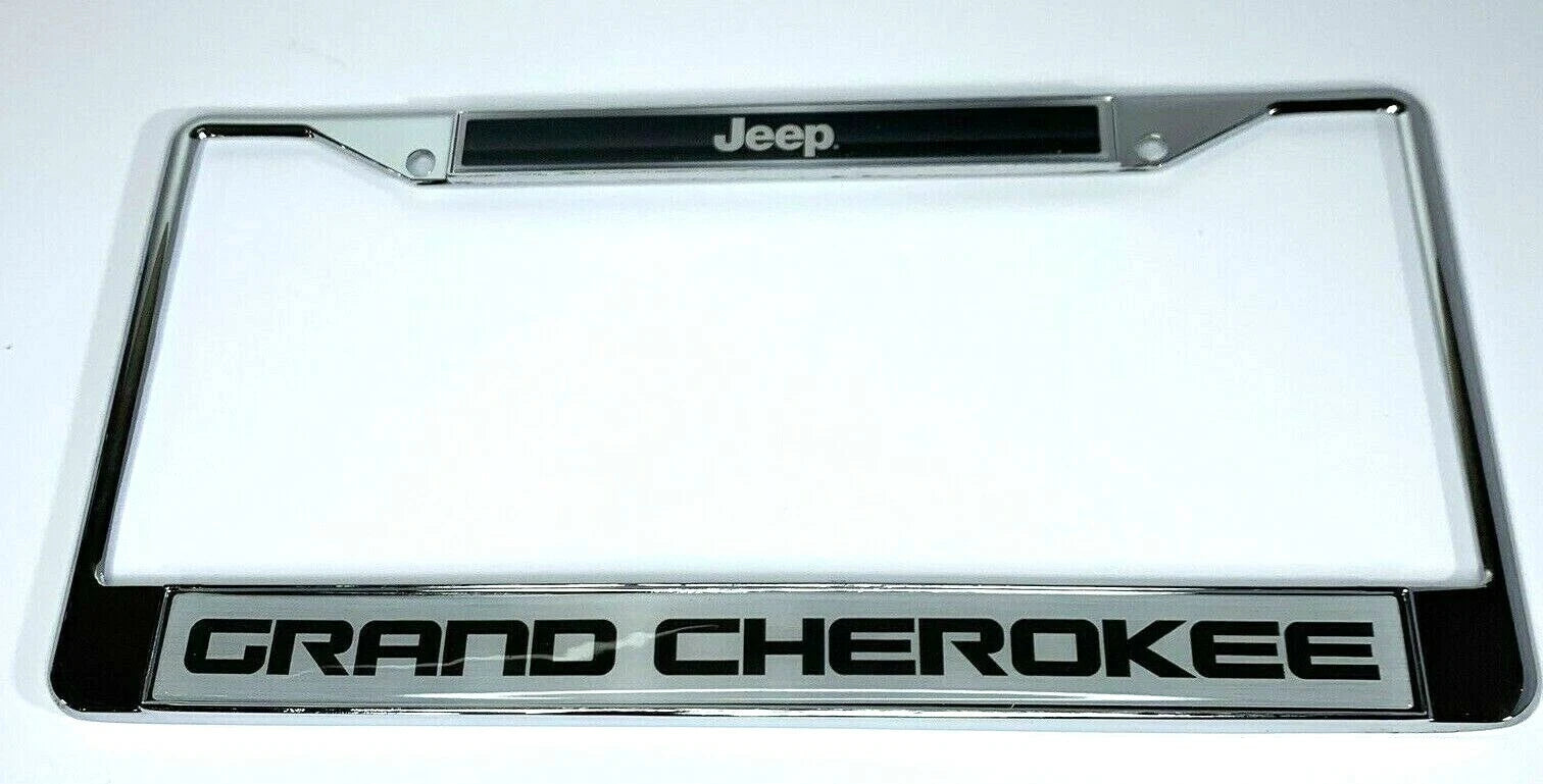 License Plate Frame Chrome Large Black Logo for Jeep Grand Cherokee (2011–2024)