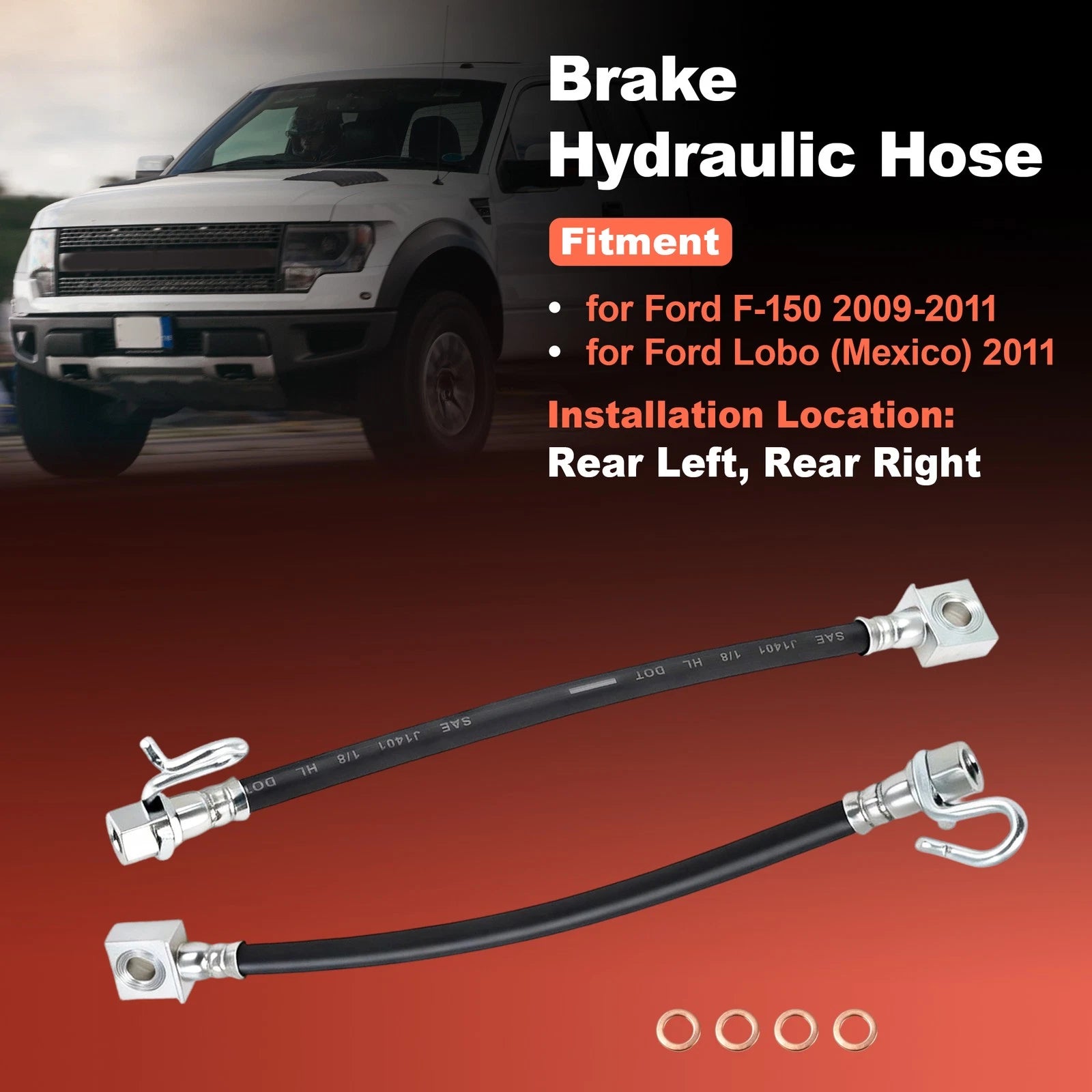 Rear Outer Brake Hydraulic Hose for Ford F-150 Lobo (2009–2011) BL3Z2268A