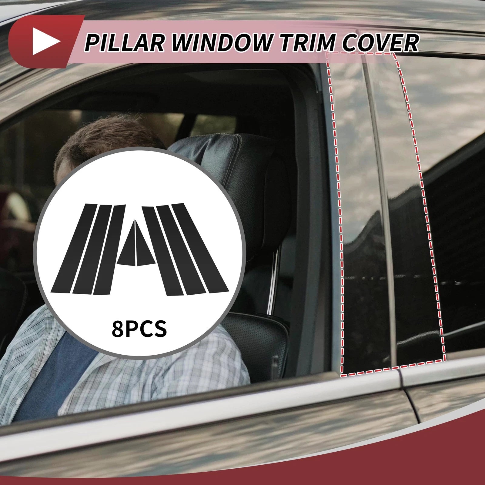 Set of 8 Door Pillar Window Trim for Nissan Rogue (2008–2013) Black