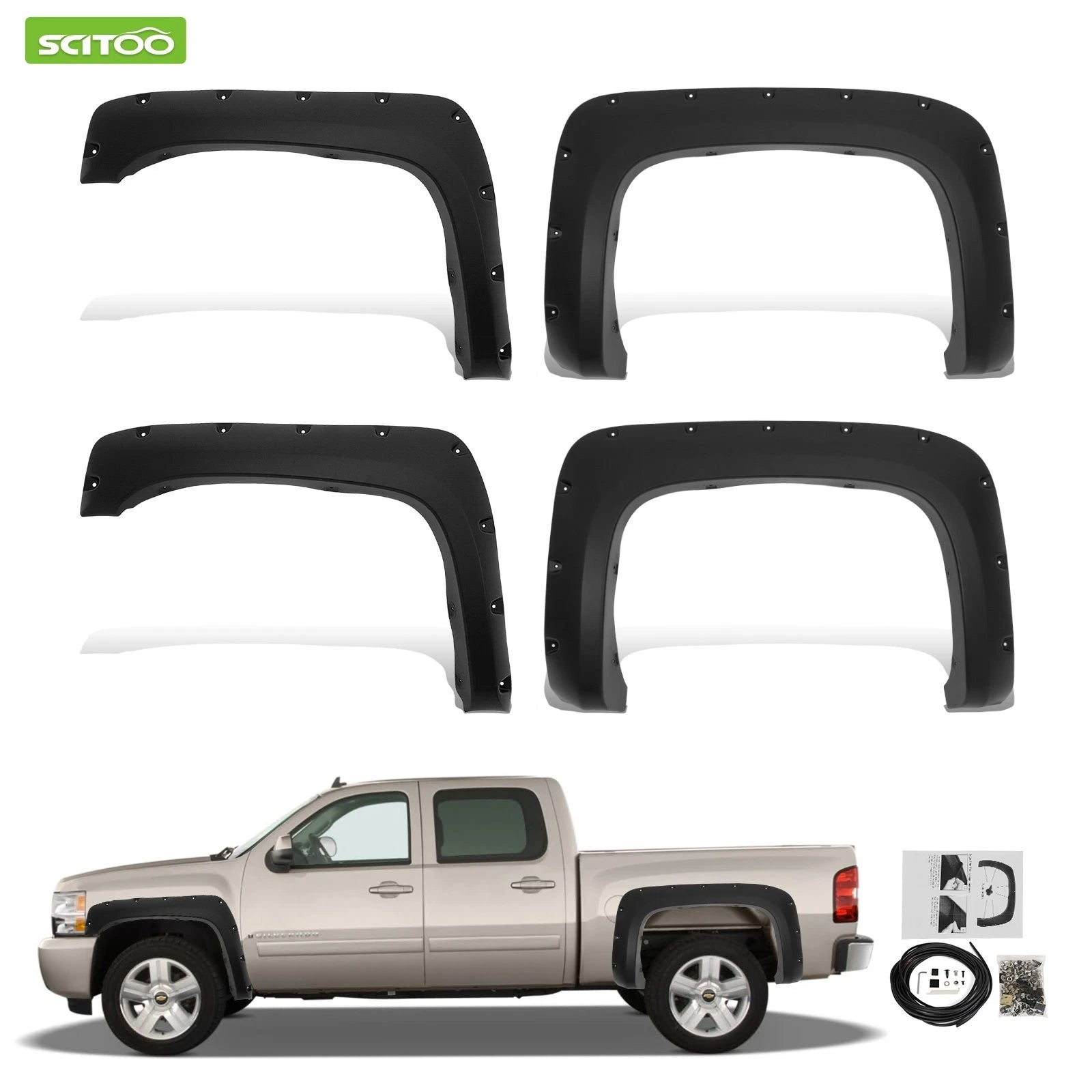 Set of 4 Pocket Style Fender Flares for Chevy Silverado 1500 (2007–2013)
