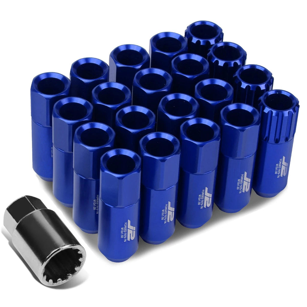 16 Pcs J2 7075 Forged Aluminum M12x1.5 Open-End Lug Nut Set w/4 Lock+Key Blue