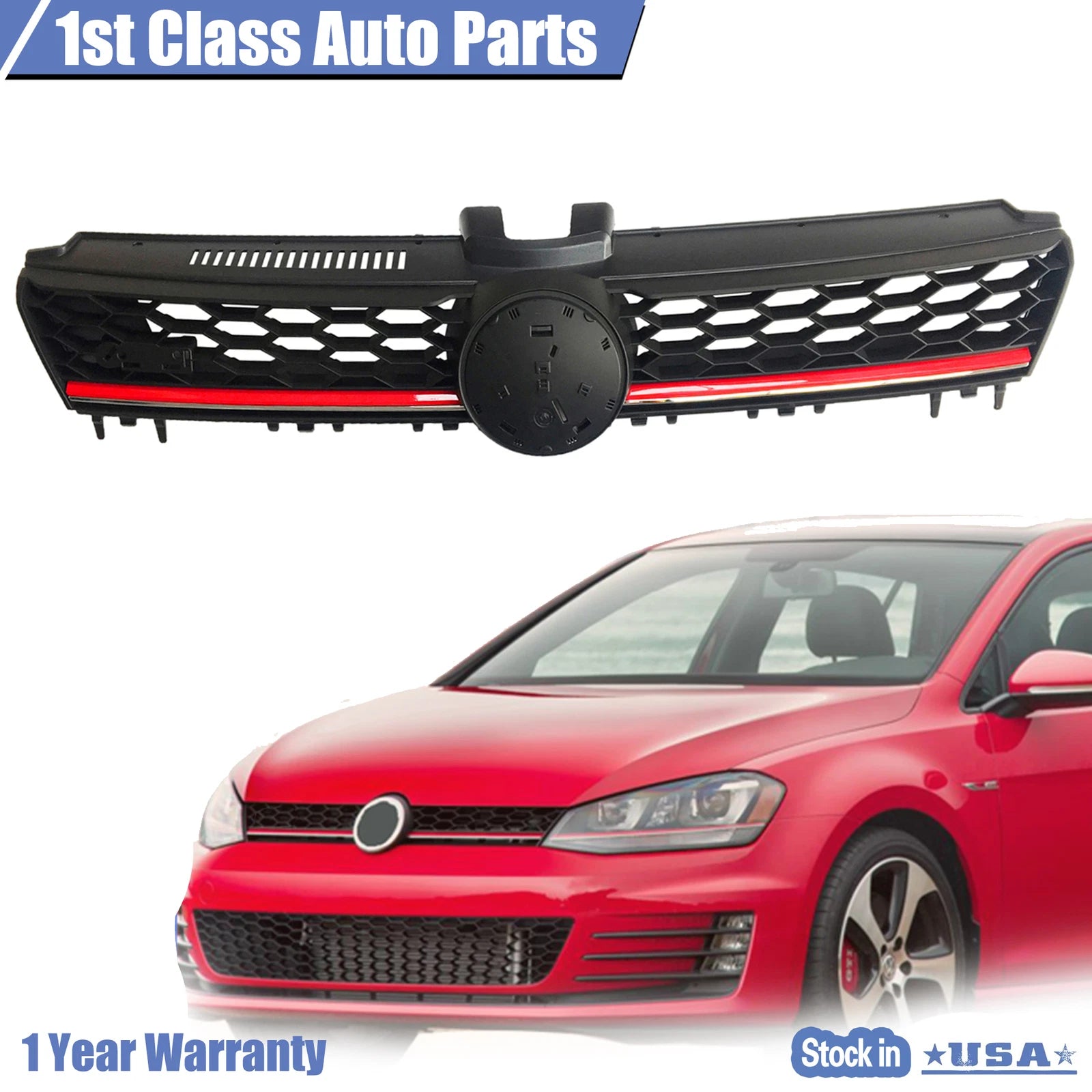 Front Grille with Red Trim for Volkswagen MK7 Golf/GTI (2015–2016)