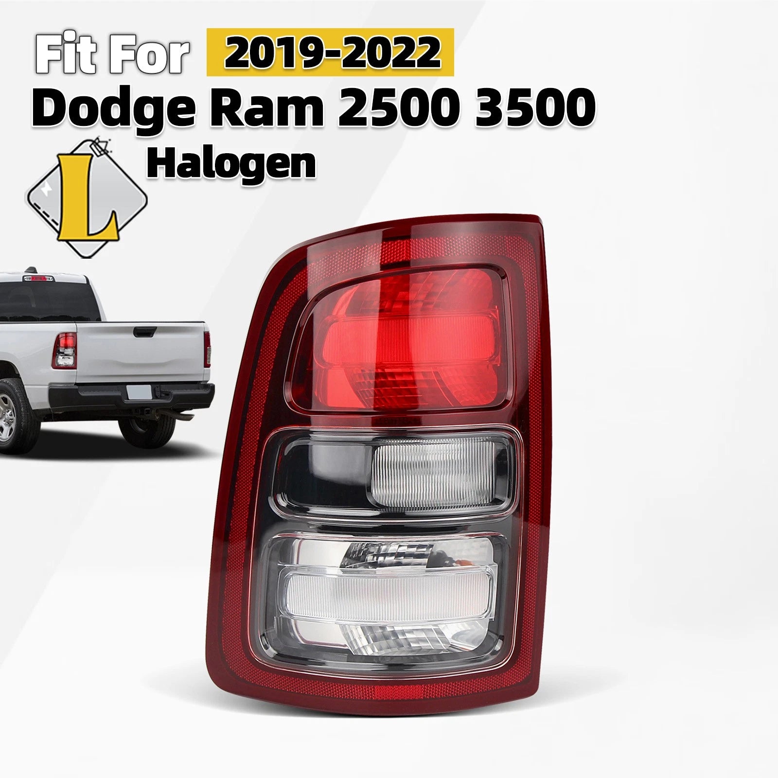 Halogen Tail Light Lamp for Dodge Ram 2500 3500 (2019–2024) Black Trim