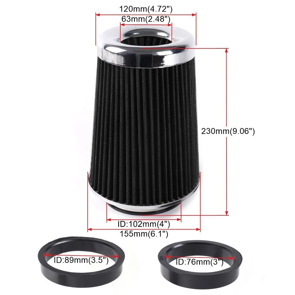 High Flow Air Intake Filter for Universal Fit (9" Tall, 3"-4" Inlet)