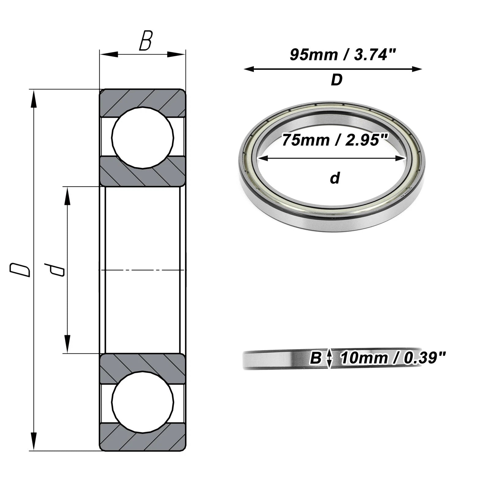 Deep Groove Ball Bearing 6815ZZ for Scooter Skateboard Wheel (75x95x10mm)