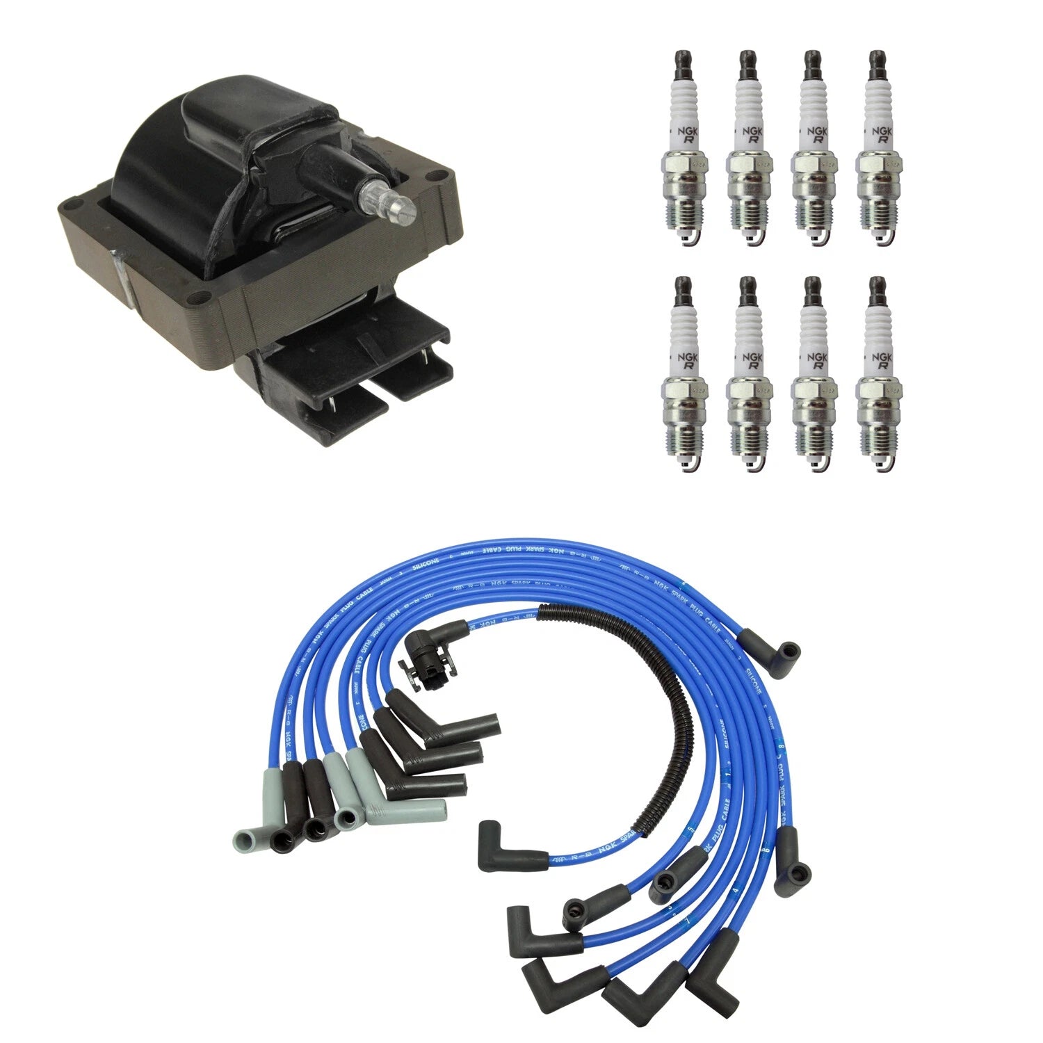 NGK Ignition Coil Wires & 8 Nickel Spark Plugs Kit for F250 HD F-350 (1999–2003)