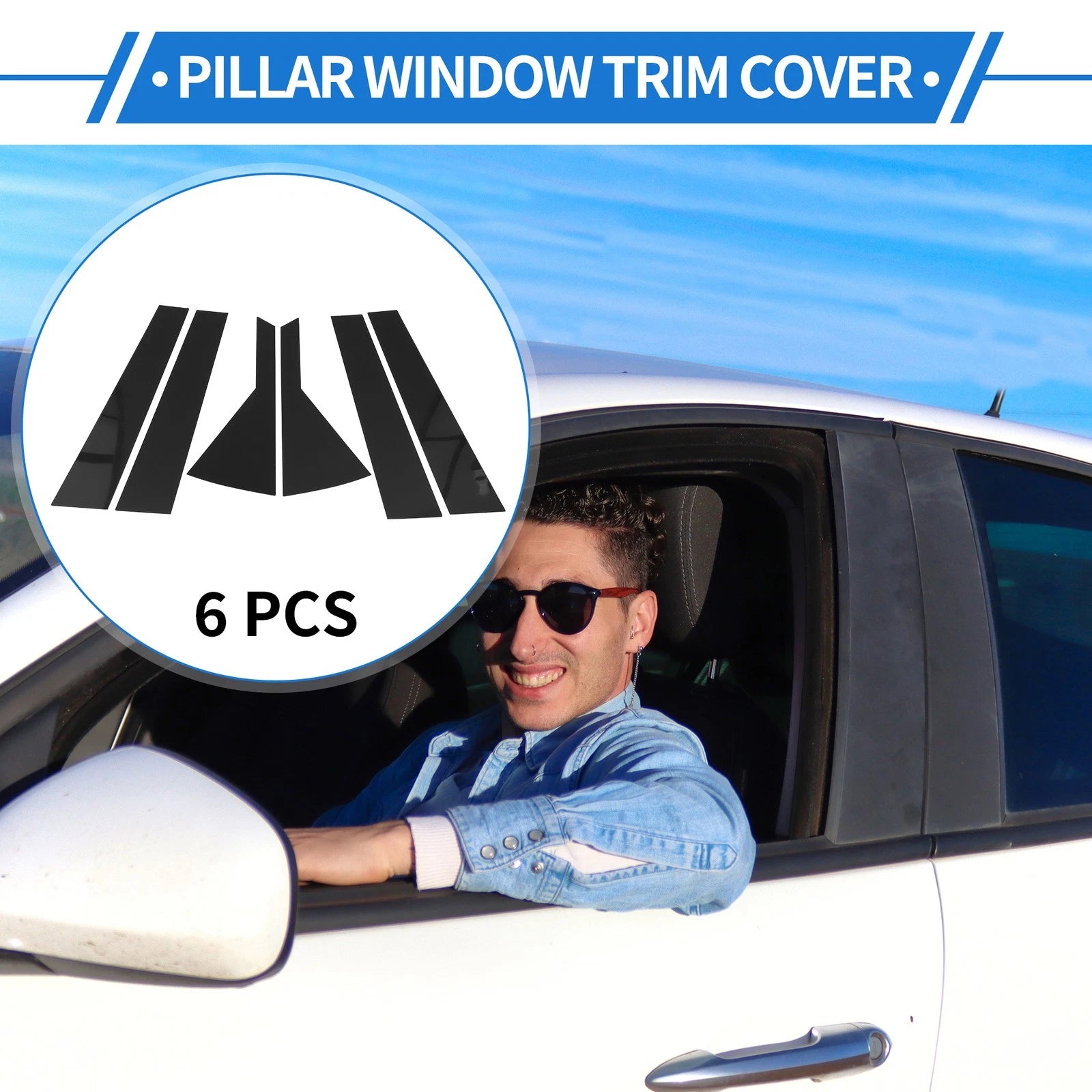 Set of 6 Door Pillar Window Trim for Kia Seltos (2020–2023) Black
