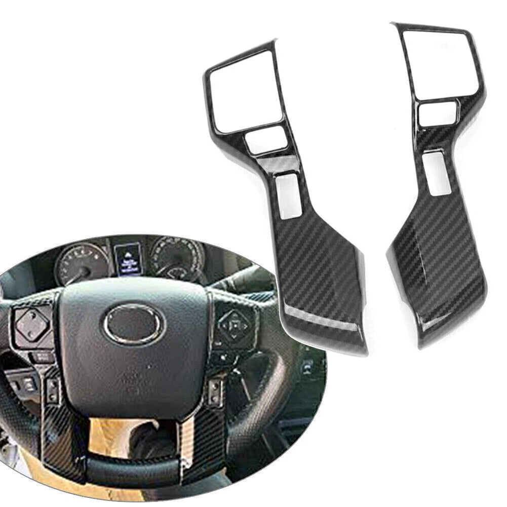 2X Carbon Fiber Steering Wheel Button Cover Trim for Toyota Tacoma (2016–2019)