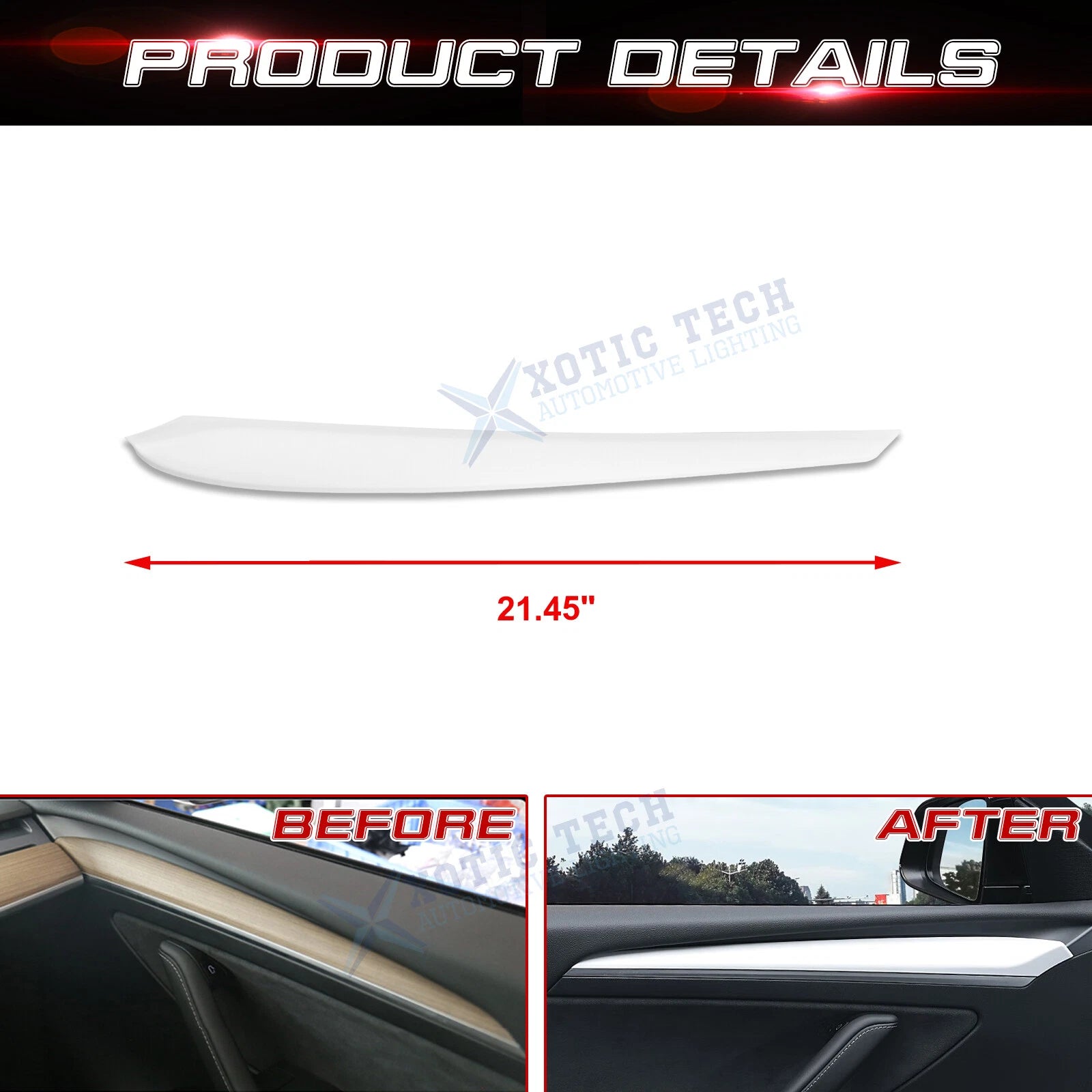 Matte White Inner Front Door Trim Panel Armrest Wrap Cover for Tesla Model Y (2020-2024)