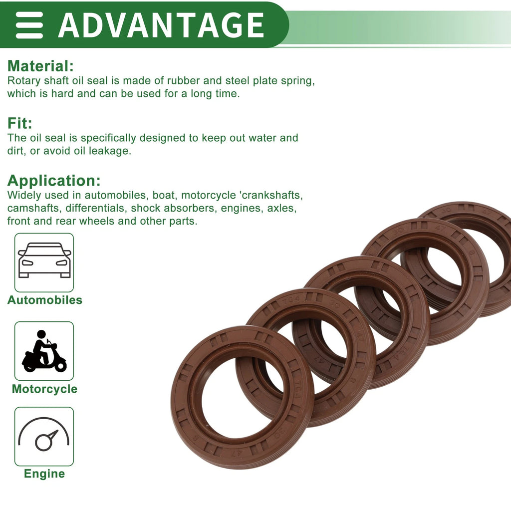 Oil Seal FKM Rubber 30x47x8mm for Various Models (5 Pcs)
