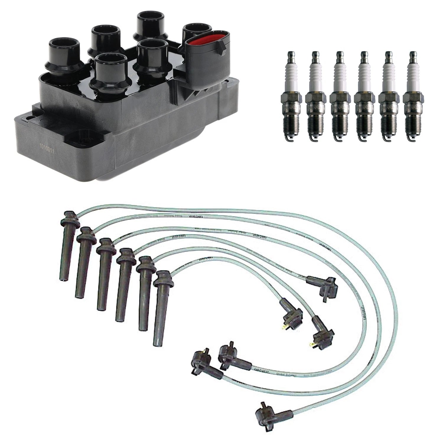 Ignition Coil & Denso 6 U-Groove Spark Plugs Wire Set for Ford Contour (1995–2000)