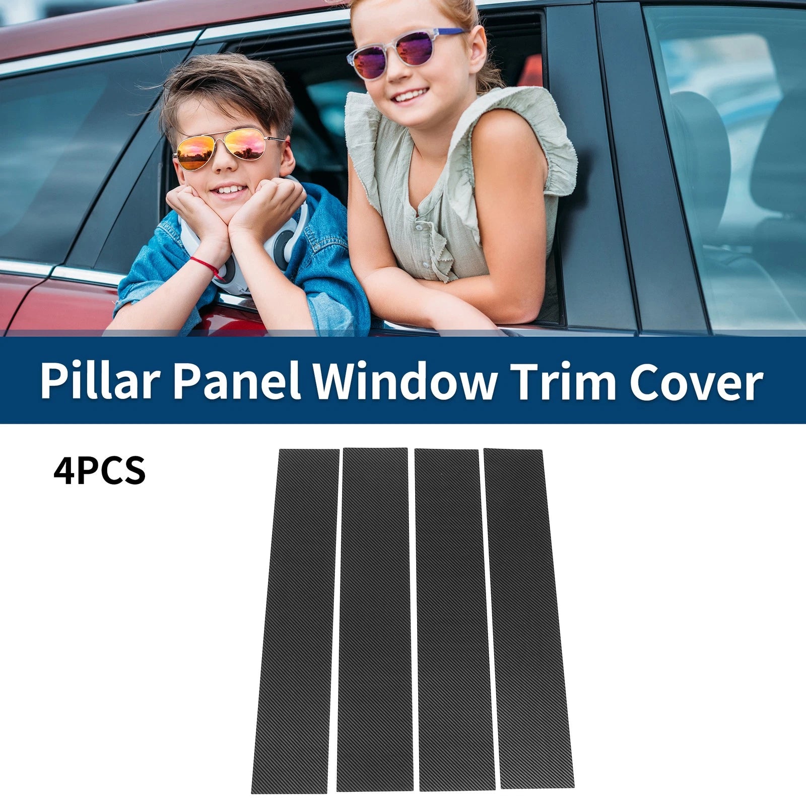 Set of 4 Car Pillar Window Trim Covers for Ford F-150 (2004–2014) Black Carbon Fiber