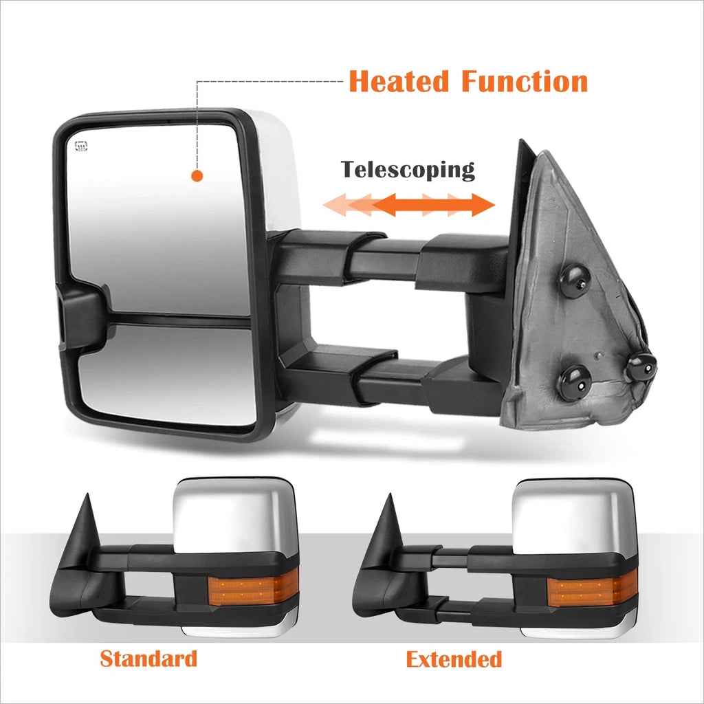 Set of 2 Power+Heat Chrome Towing Mirrors with LED Signal for Silverado/Sierra (1999–2002)