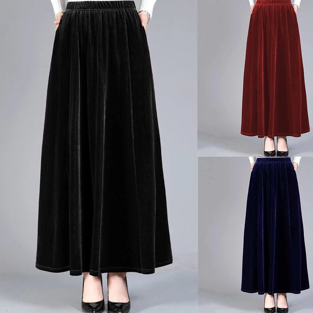Set of 4 Casual Velvet High Waist A-Line Skirts for Women