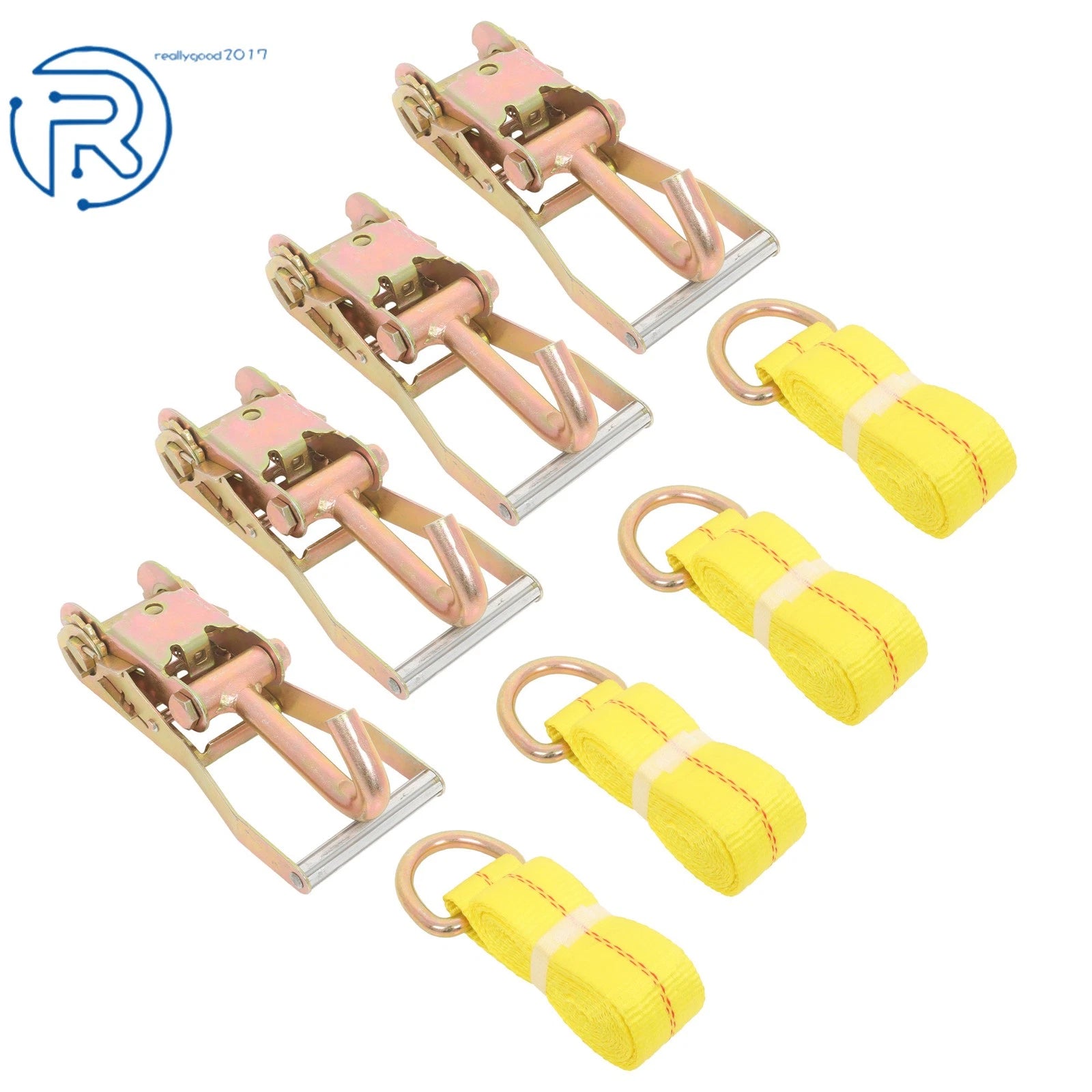 Set of 4 Wheel Lift Straps 2" Ratchets 3333 lbs Capacity