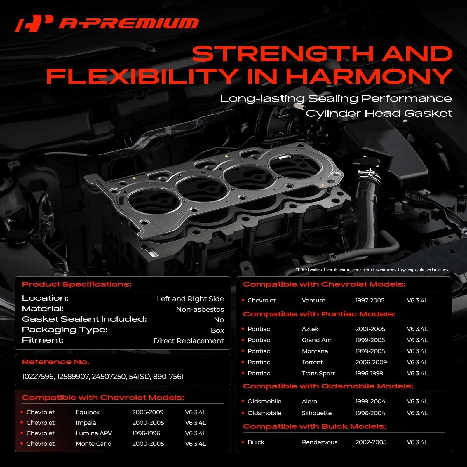 Cylinder Head Gasket Pair for Chevy Equinox, Impala, Buick, Olds (V6 3.4L)