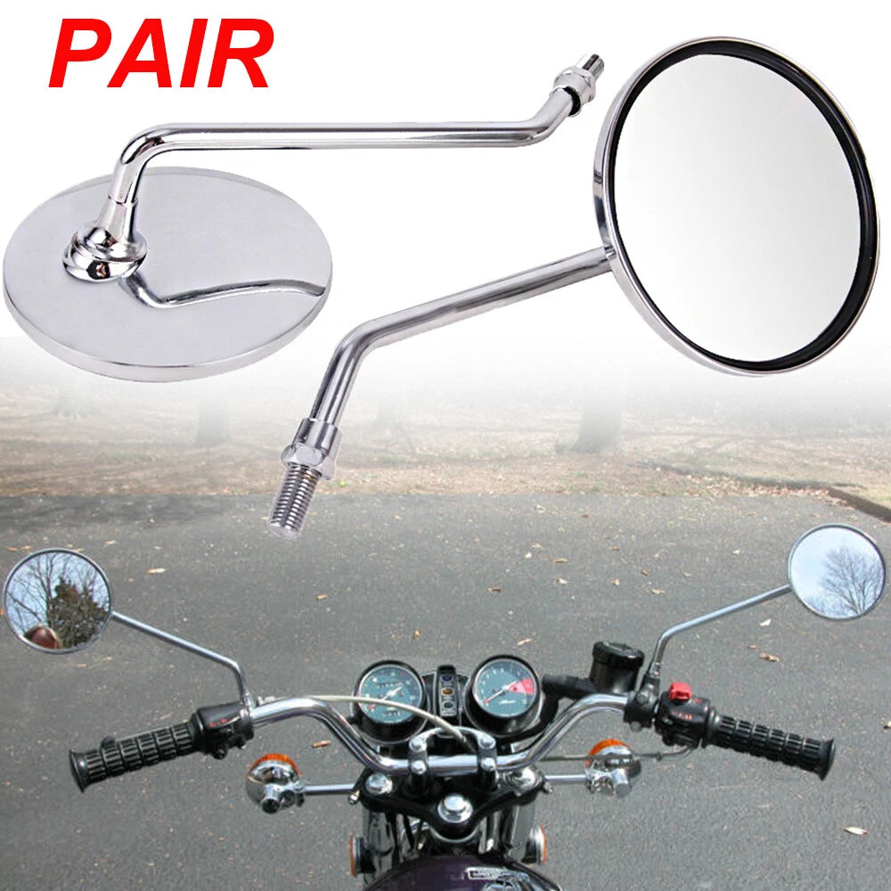 2Pcs 10mm Long Stem Rear View Mirrors for Honda CB550, Kawasaki, Suzuki