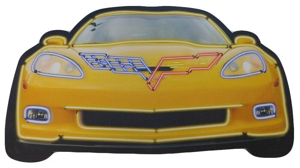 3D Wooden Sign for Corvette (2006) - Yellow Lenticular Man Cave Decor
