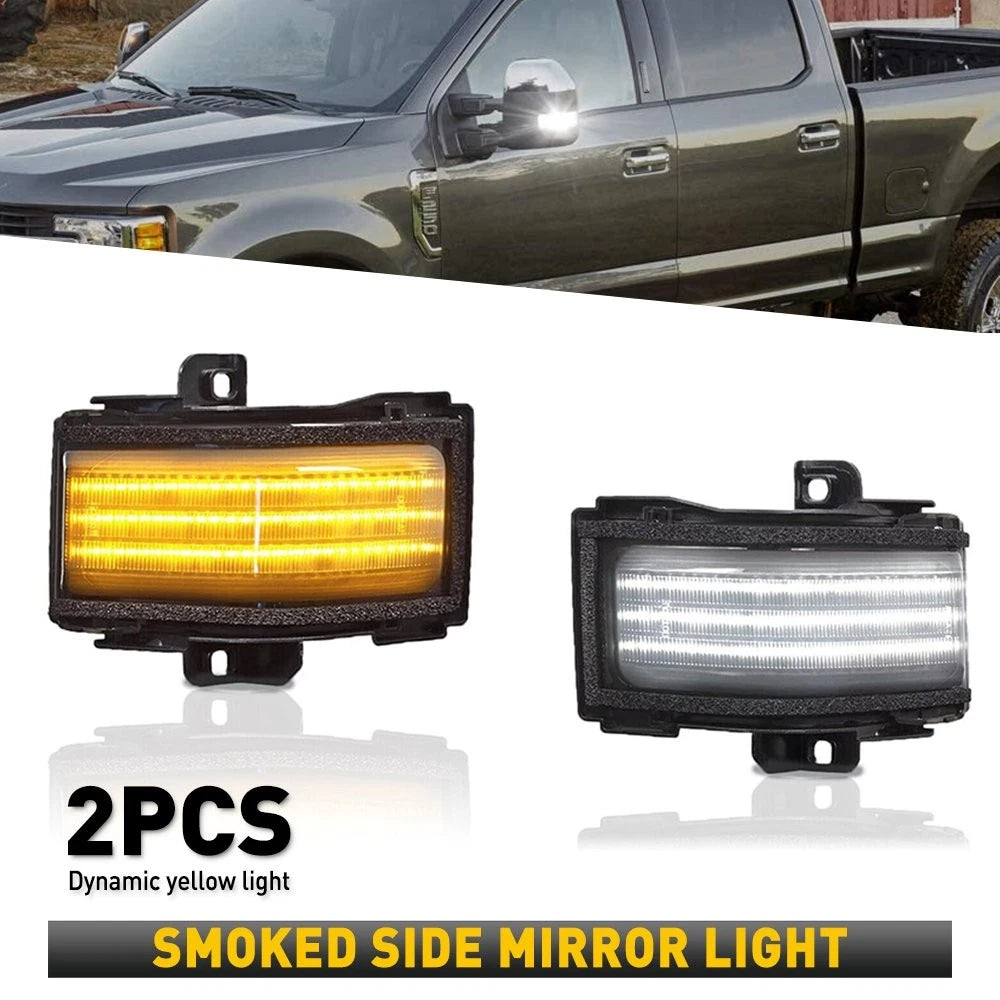 Smoked LED Switchback Mirror Lights for Ford Super Duty F250 F350 (2017–2022)
