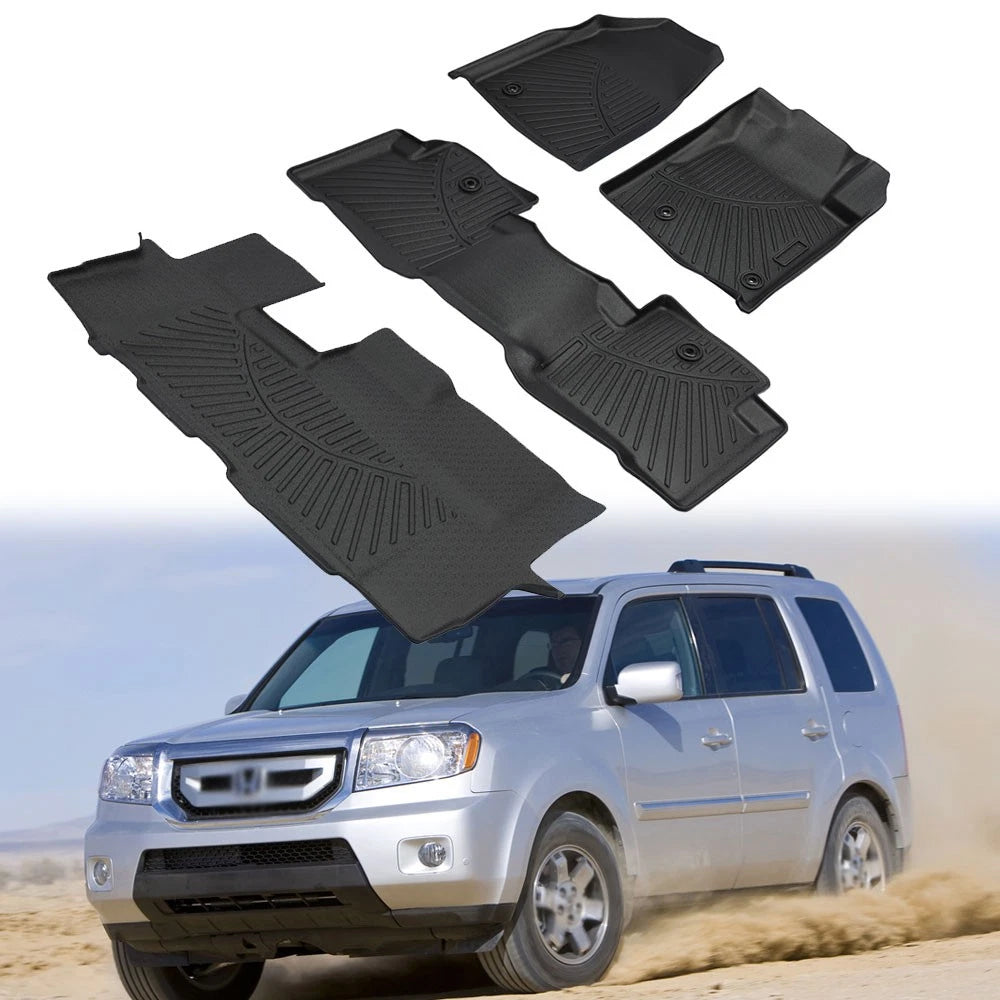 Set of 4 TPE Waterproof Floor Mats for Honda Pilot (2009–2015)