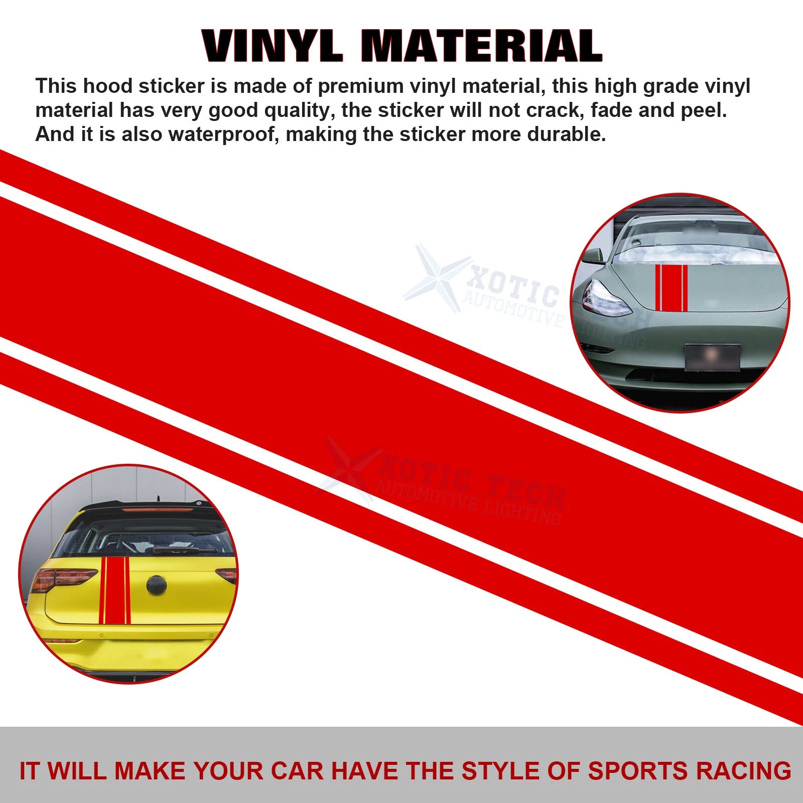 Red KK Vinyl Front Hood Bumper Fender Trunk Stripe Stickers Decals (2010-2020)
