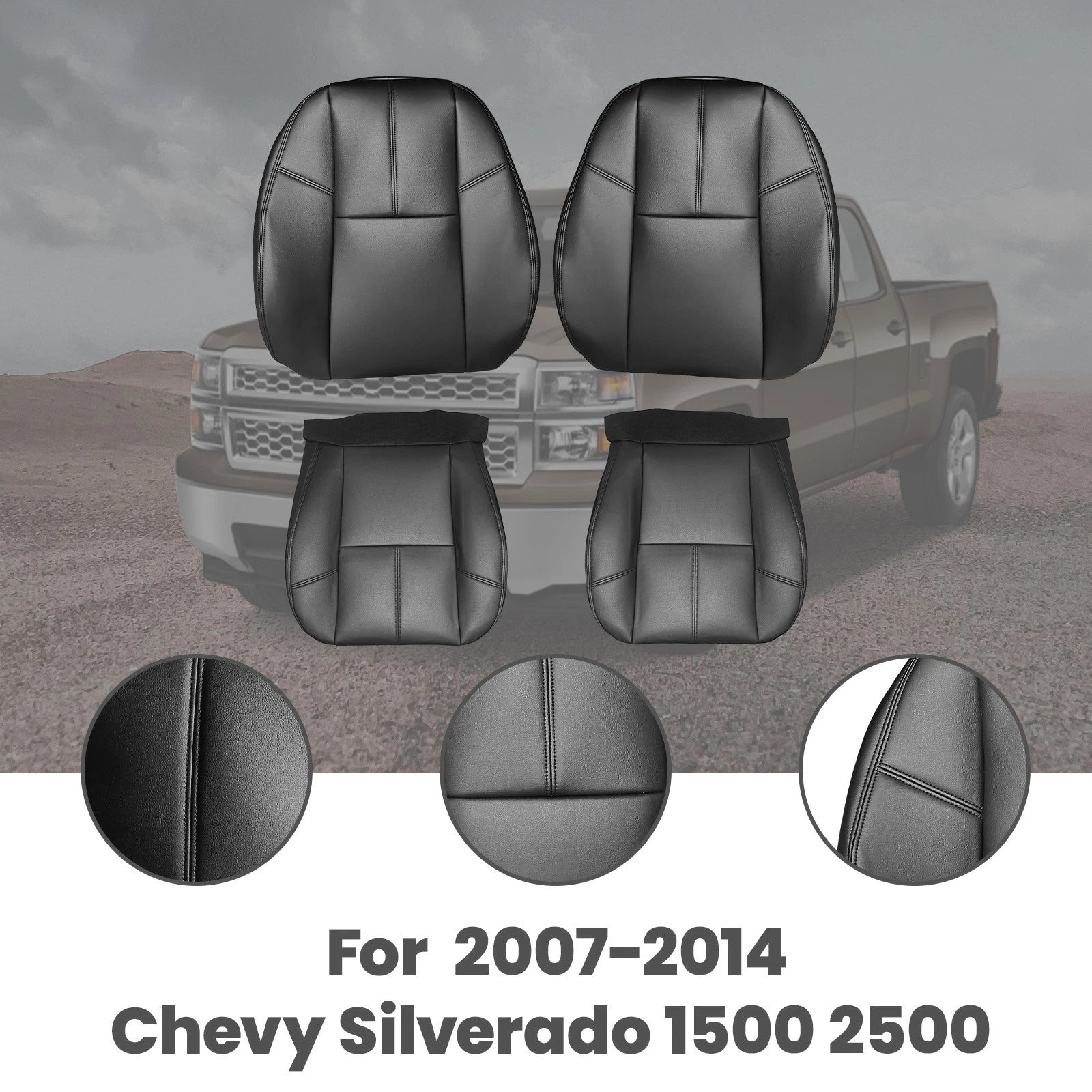 Set of 2 Front Seat Covers for Chevy Silverado 1500 2500 (2007–2014) Black