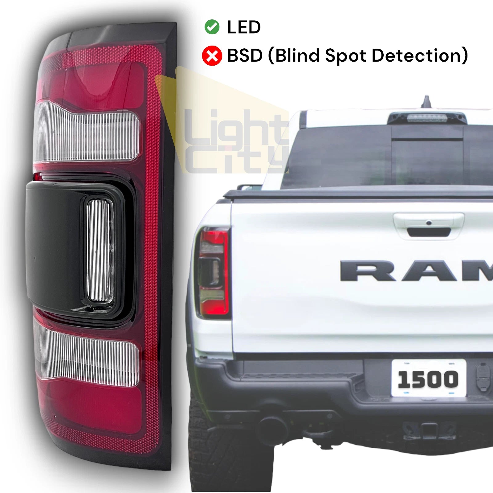 LED Tail Light for RAM 1500 (2019–2023) Black Trim Driver Left Side 55112993AD