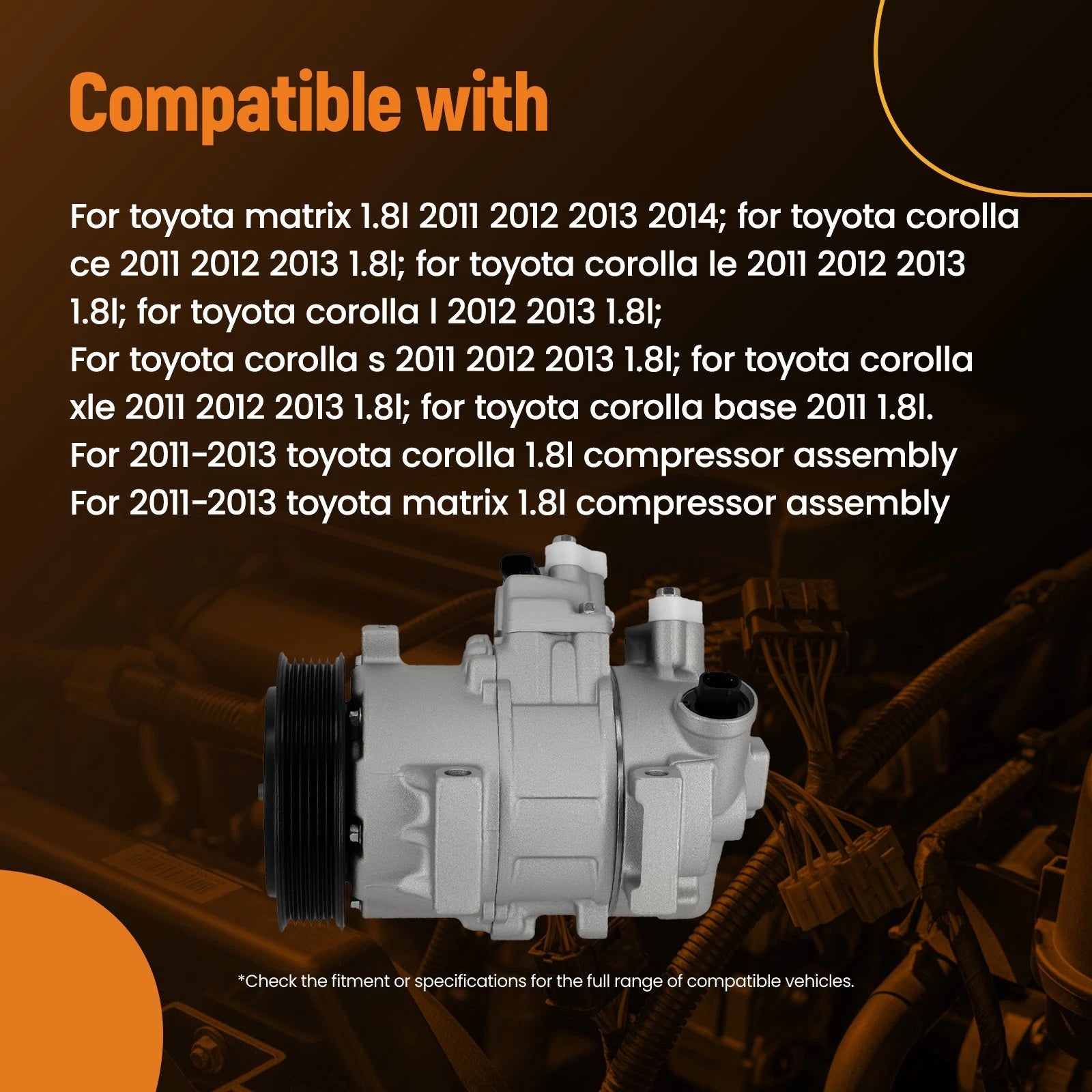 A/C Air Compressor for Toyota Corolla Matrix 2011–2014 447260-3373 Aluminum
