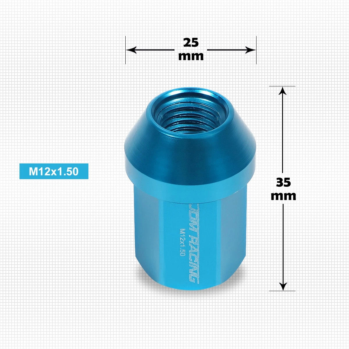 20Pc M12X1.5 Sky Blue JDM Closed End Acorn Wheel Lug Nuts + Extension 25mmx35mm