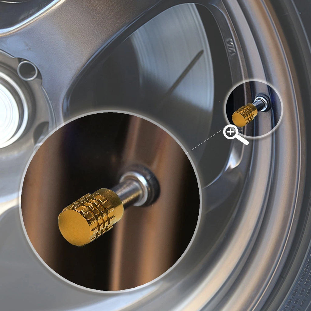 Set of 4 Gold Aluminum Tire Stem Caps for Universal Fit (All Models)