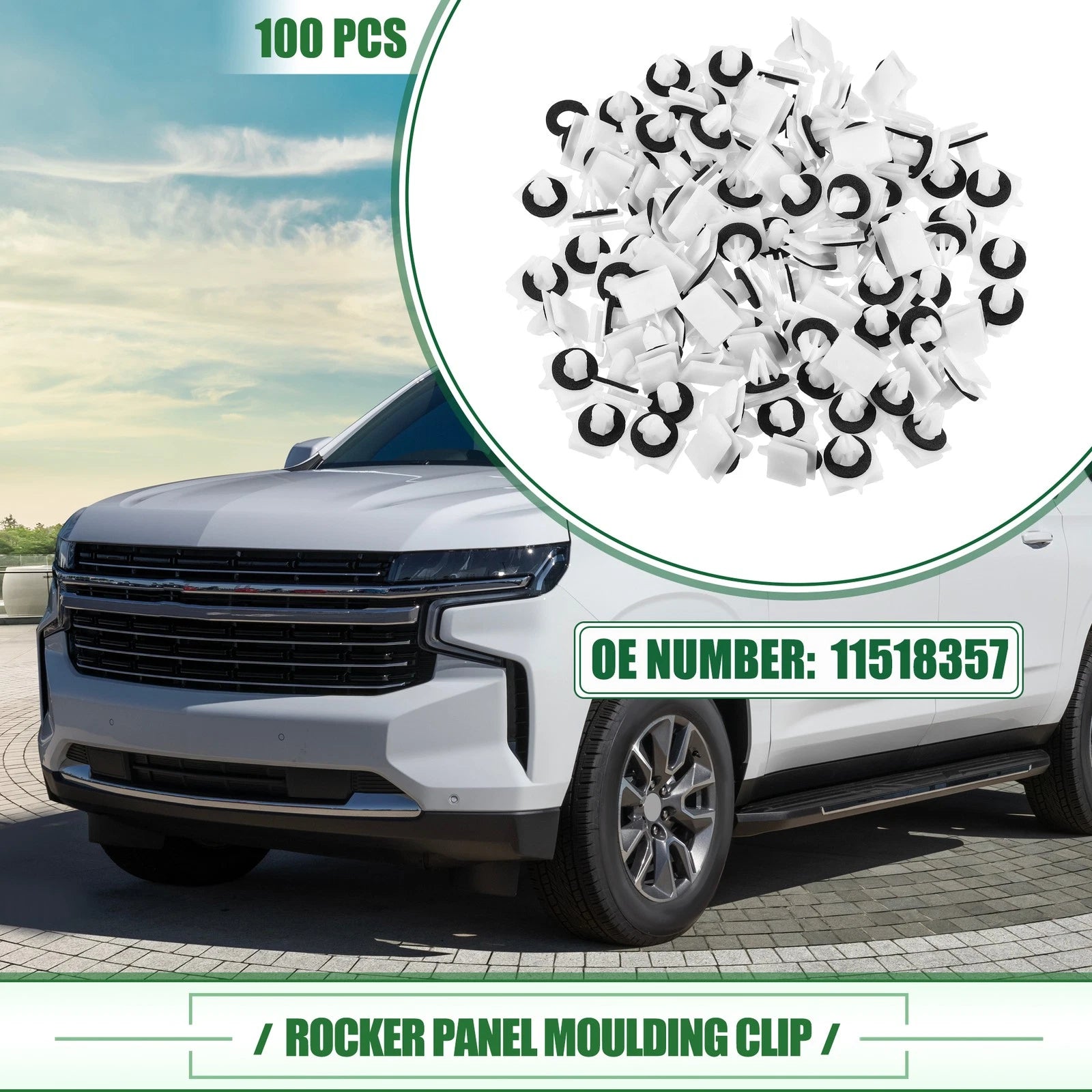 100pcs Rocker Panel Clips for Chevrolet Avalanche (2007–2013) No.11518357 White